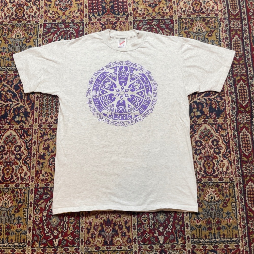 Jerzees Graphic‎ T Shirt Mens Large Peace Salaam Wa Peace Global Words Print